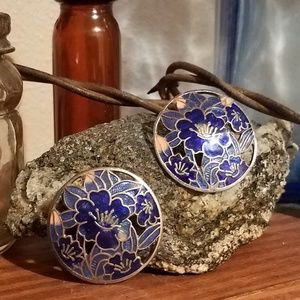 Cloisonne' Post Earrings, Filagree, Vintage